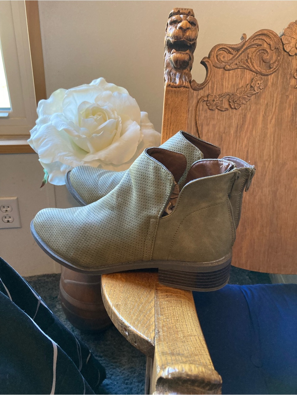 Serra Olive Green Perforated Cutout Ankle Booties